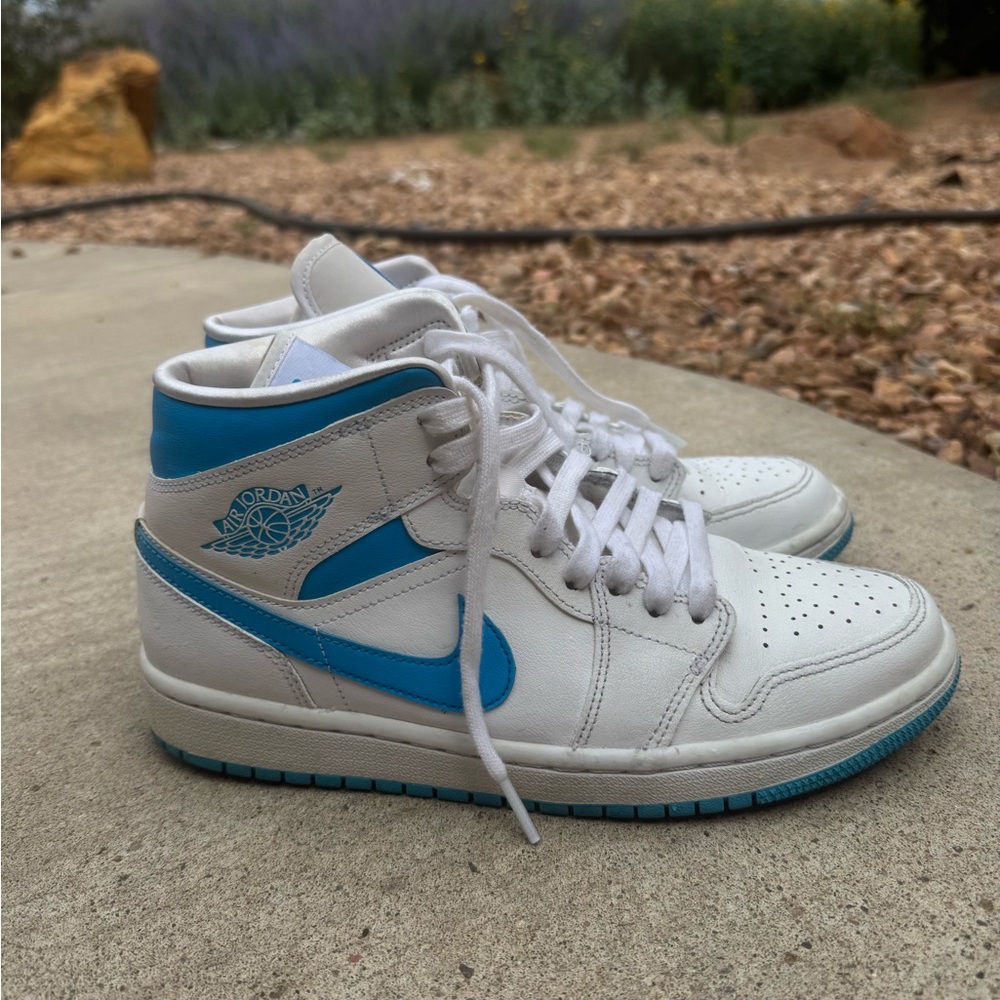 Air Jordan White and Blue High-Top Sneakers